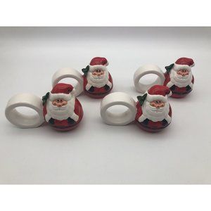 Vintage OCI Omnibus Christmas Santa Claus Napkin Rings Earthenware Set Of 4